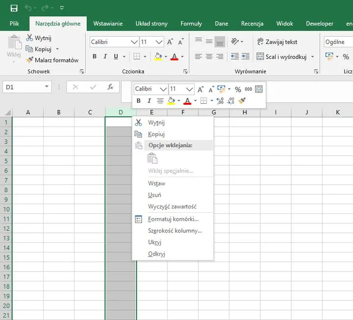 Dodawanie wierszy w Excelu