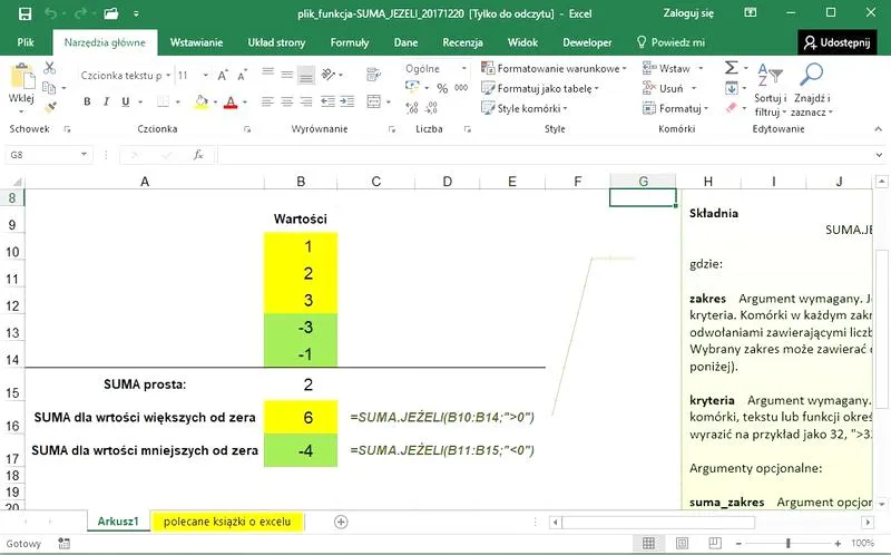 Funkcje sumowania Excel