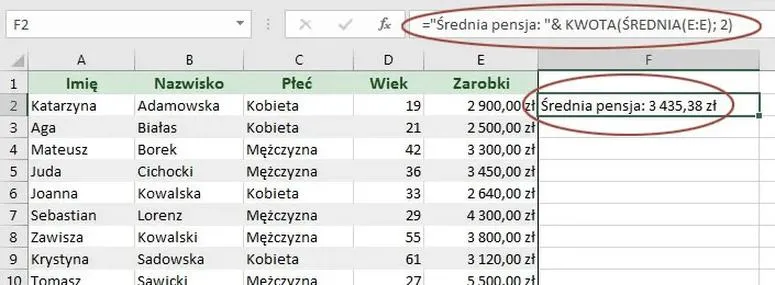 Opcje scalania komórek