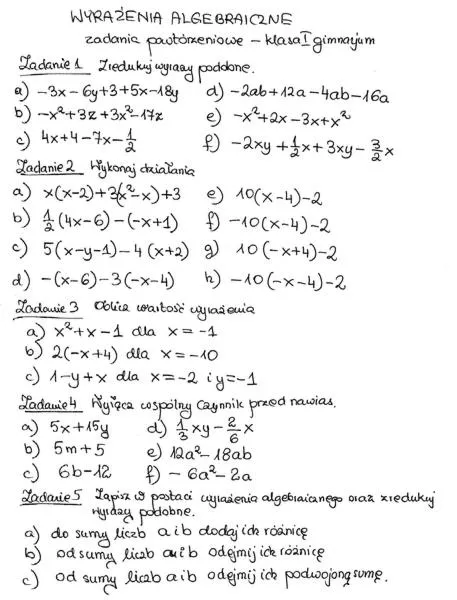 Składniki wyrażeń algebraicznych