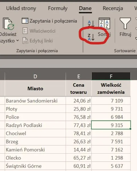 Sortowanie danych w Excelu