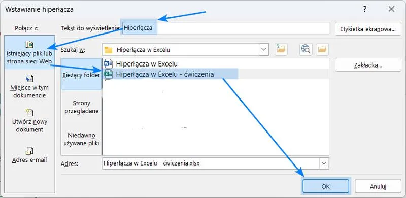 Wstawianie hiperłączy w Excelu